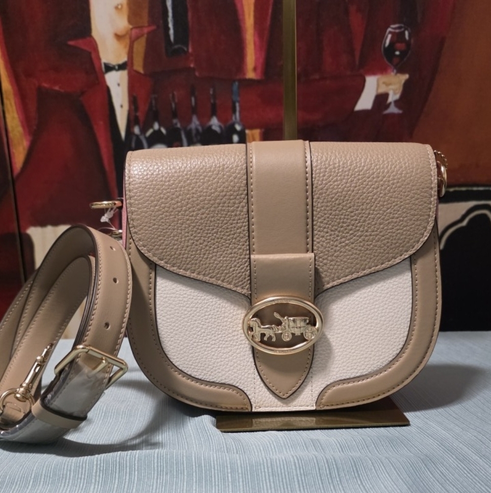 Coach Georgie Saddle Crossbody Bag Taupe Multi $350